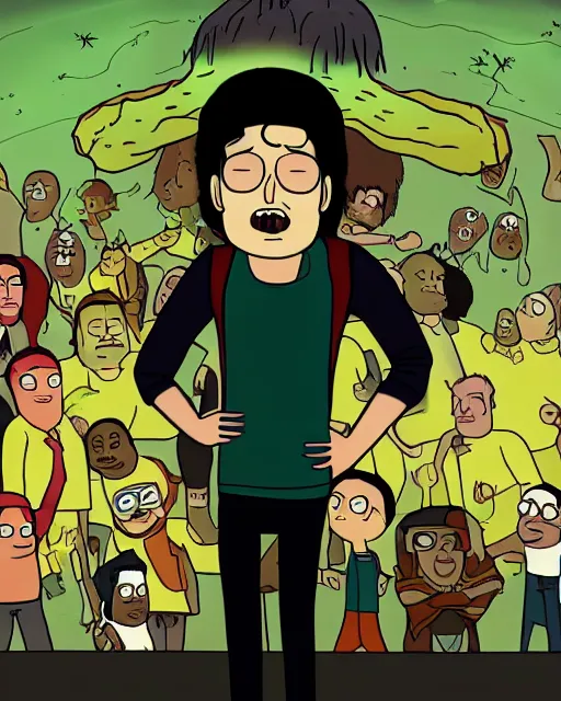 Prompt: michael jackson in the style of justin roiland. cinematic lighting. style of rick & morty. photographic, photography. by justin roiland
