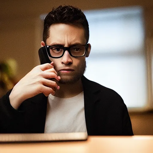 Image similar to A programmer expertly wrangling code late at night, intensely focused, coffee on his desk, highly detailed, sharp focus, cinematic lighting, dramatic still from Mr Robot