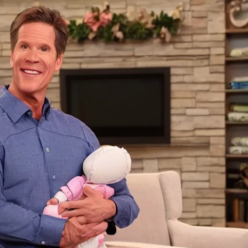 Prompt: David venable qvc host tv still selling realistic babies