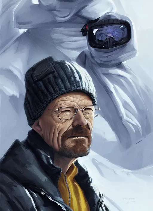 Prompt: walter white wearing a black supreme puffer jacket and a beanie and a golden necklace, elegant, digital painting, concept art, smooth, sharp focus, illustration, from starcraft by ruan jia and mandy jurgens and artgerm and william - adolphe bouguerea