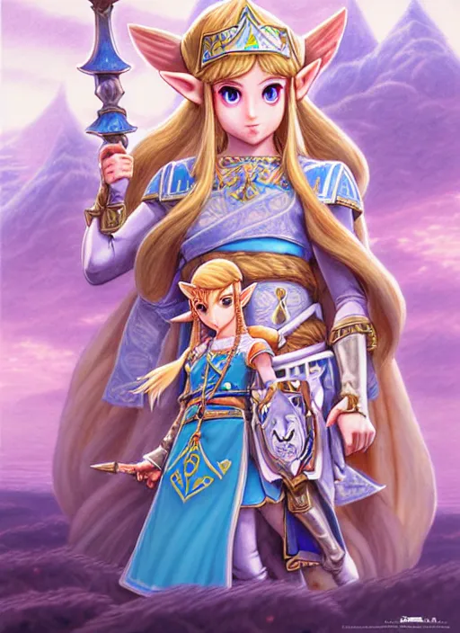 Prompt: princess zelda in dwarf fortress, beautiful shadowing, 3 d shadowing, reflective surfaces, illustrated completely, 8 k beautifully detailed pencil illustration, extremely hyper - detailed pencil illustration, intricate, epic composition, very very kawaii, masterpiece, bold complimentary colors. stunning masterfully illustrated by artgerm and range murata.