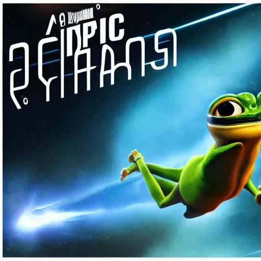 Prompt: a hyperrealistic scifi poster of pepe in a dynamic pose, 8 k, cryengine, realistic, rendered