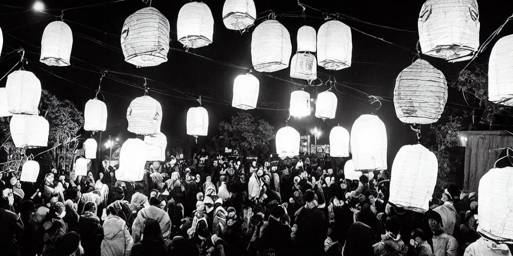 Prompt: “ traditional lantern ceremony, festival. photograph. award winning. cinema still. black and white. ”