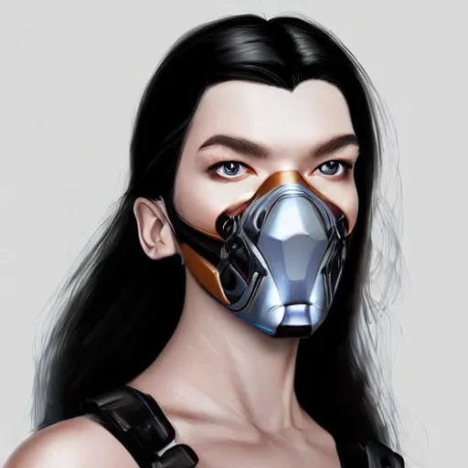 Image similar to portrait of a cyborg Anya Taylor-Joy wearing an Ikeuchi mask by Artgerm, biomechanical, hyper detailled, trending on artstation
