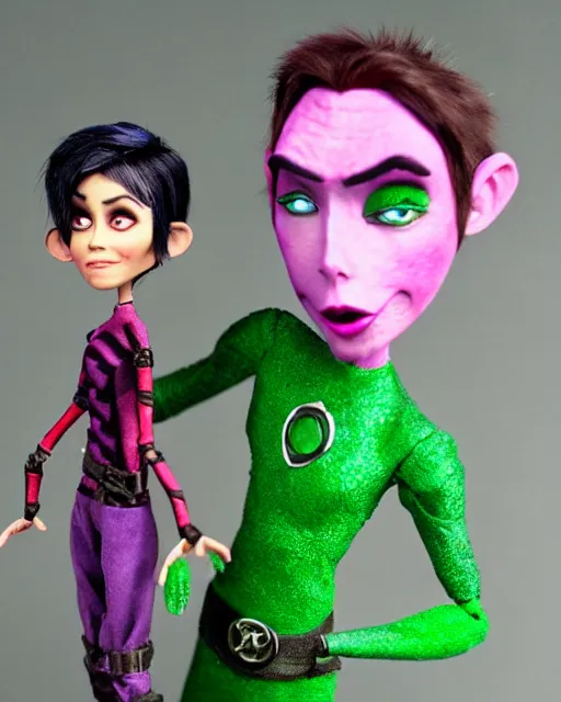 Image similar to actress ruby rose as the purple skinned green lantern soranik natu, as a highly detailed stop motion puppet, in the style of laika studios ’ s paranorman, coraline, kubo and the two strings shot in the style