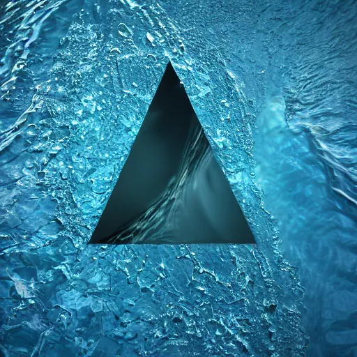 Image similar to water artwork manipulation inside the shape of an upside - down triangle on the ocean water, ray tracing, realistic water, focus, long shot, 8 k resolution, cinematic, water art photoshop