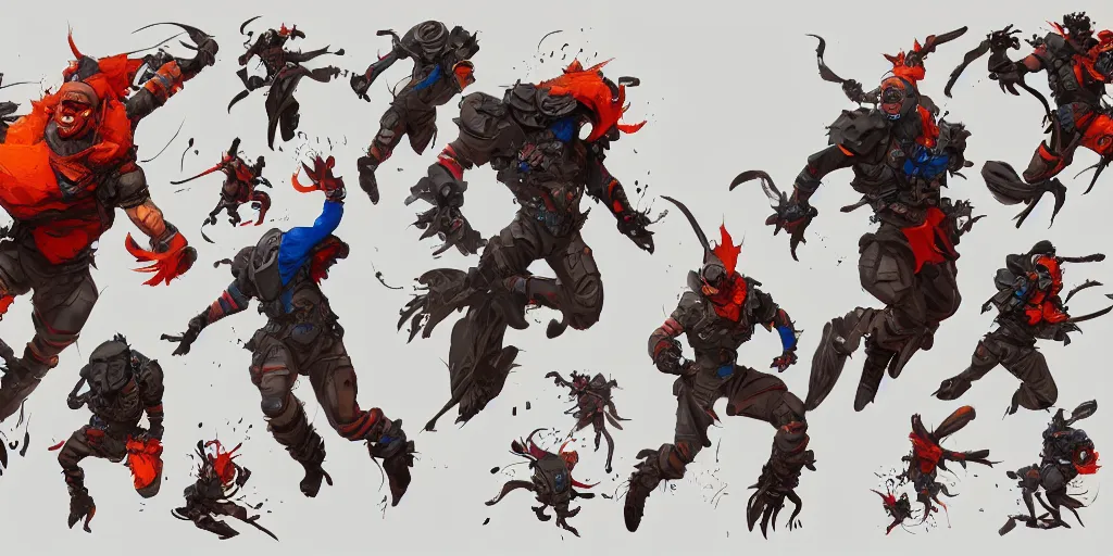 Image similar to cartoonish character jumping, vivid colors, character sheet, fine details, concept design, contrast, kim jung gi, greg rutkowski, trending on artstation, 8 k, full body, turnaround, front view, back view, ultra wide angle