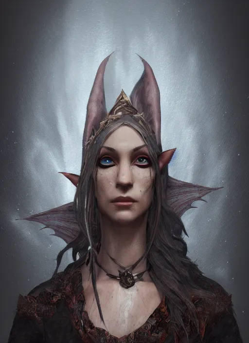 Image similar to A mixed media portrait painting of a elven vampire sorcerer in a atmospheric dark dungeon, unreal 5, DAZ, hyperrealistic, octane render, RPG portrait, ambient light, dynamic lighting