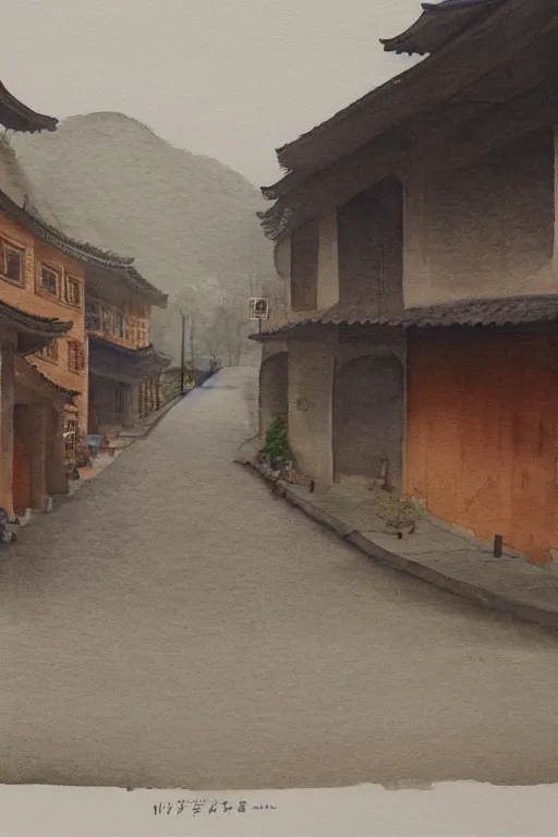 Prompt: A watercolor depicting an empty Wujiaochang, no people, gloomy weather, high contrast, smooth, by Joseph Zbikowicz, 8k