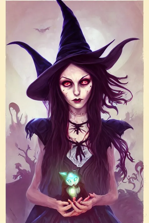 Image similar to portrait of a witch, american mcgee's alice, sharp focus, artstation, trending, by julie dillon, luis melo, tyler miles lockett, lei jin, hong lei, ken wong, adam narozanski, joy ang