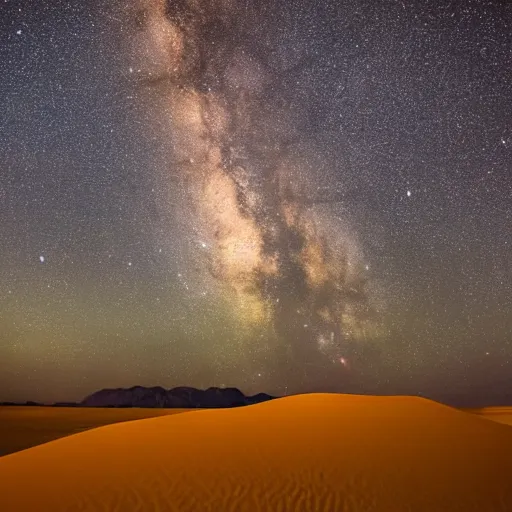 Prompt: milky way over the white sands national park in new mexico at night, united states, award winning national geographic