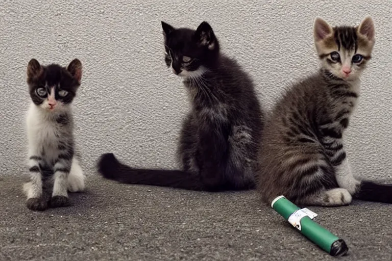 Prompt: kittens having a cigarette break