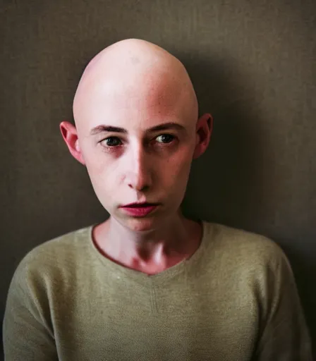 Image similar to a high quality, high detail, portrait of an attractive non - binary bald person by cig harvey