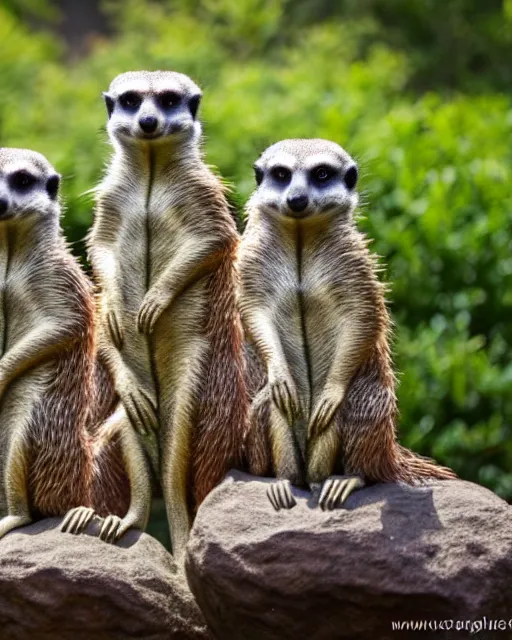 Prompt: multicolored meerkats stand in a circle, statue, city park