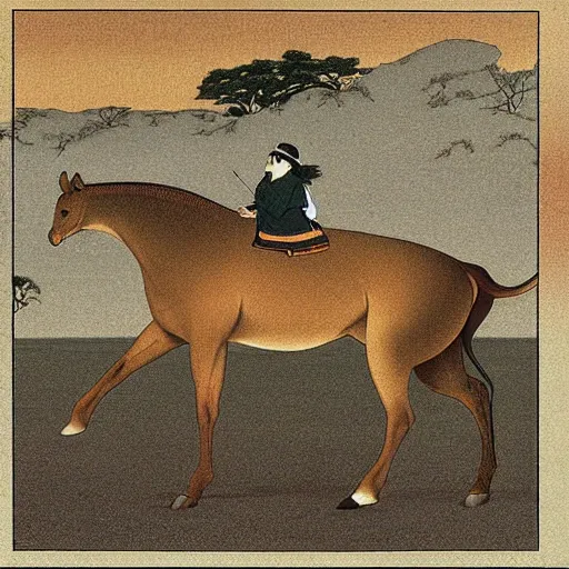 Image similar to hybrid of mouse and horse, half horse - half mouse, art by george stubbs, kawase hasui