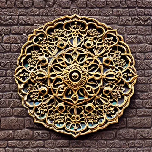 Prompt: gorgeous ornated bronze realistic detailed makkah city wall decoration with filigree