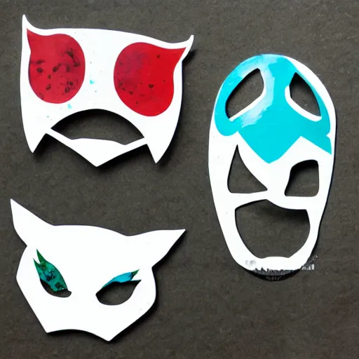 Image similar to die cut sticker, princess mononoke mask, splatter paint