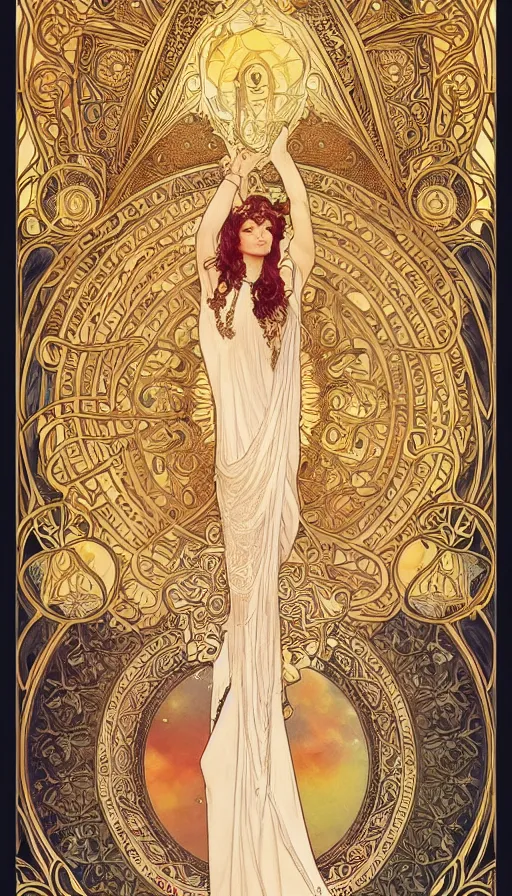 Image similar to a queen, highly detailed, very intricate, art nouveau, gold filigree, left right symmetry, tarot concept art watercolor illustration by mandy jurgens and alphonse mucha and alena aenami, featured on artstation