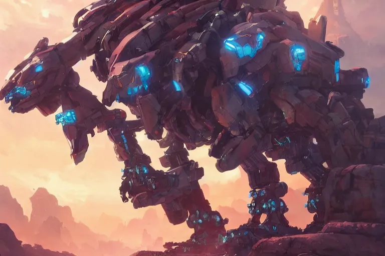 Image similar to rockbreaker machine mecha animal beast robot of horizon forbidden west horizon zero dawn bioluminiscence, behance hd by jesper ejsing, by rhads, makoto shinkai and lois van baarle, ilya kuvshinov, rossdraws global illumination