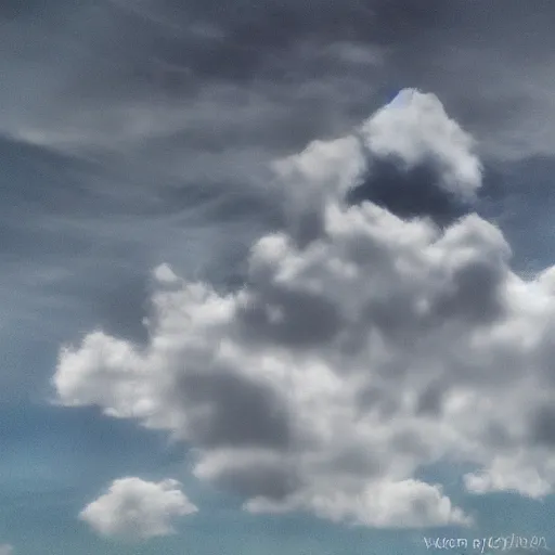 Prompt: the clouds in the sky take the shape of a woman face made of puffy clouds photoreal octane grey