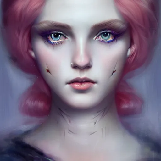Prompt: tom bagshaw portrait, very beautiful dollpunk in a full dress, professionally retouched, perfect blue eyes, ultra realistic soft painting, floating long hair, soft facial traits, perfectly detailed linework, symmetrical accurate intricate features, highly detailed, artstation, sharp focus