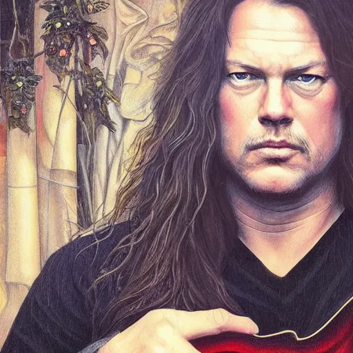 Image similar to amazing artgerm portrait of david gilmour as a preraphaelite painting, collaboration with j. scott campbell and artgerm with edward burn jones