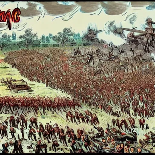 Prompt: massive war hundreds of people