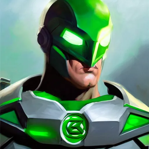 Image similar to greg manchess portrait painting of armored green lantern as overwatch character, medium shot, asymmetrical, profile picture, organic painting, sunny day, matte painting, bold shapes, hard edges, street art, trending on artstation, by huang guangjian and gil elvgren and sachin teng