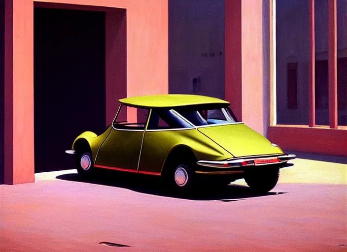 Prompt: a beauty woman stands at citroen ds 1 9 in rome, highly detailed, soft lighting, elegant, by edward hopper and james gilleard, zdzislaw beksinski, steven outram, highly detailed