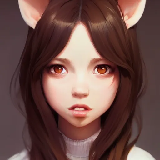 Prompt: character design portrait of an anthropomorphic furry rat girl with rat ears, long brown hair, looking at the camera, 4 k, concept art, by wlop, ilya kuvshinov, artgerm, krenz cushart, pixiv.