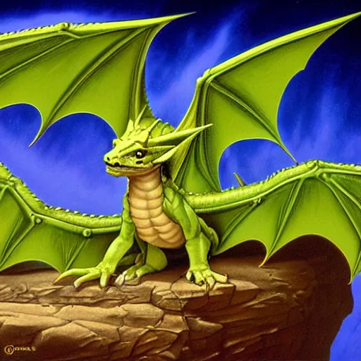 Prompt: an adorable baby dragon by Greg Hildebrandt