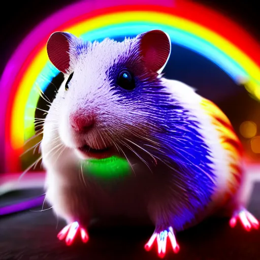 Image similar to cyberpunk rainbow hamster made of glowing neon lights, 8 k, hd