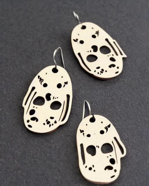 Prompt: cute funny ghost, 2 d lasercut wood earrings, ultra realistic, concept art, intricate details, highly detailed, trending on artstation, trending on deviantart