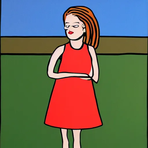 Prompt: painting of cute girl, full stature, in style of patrick caulfield, photorealistic