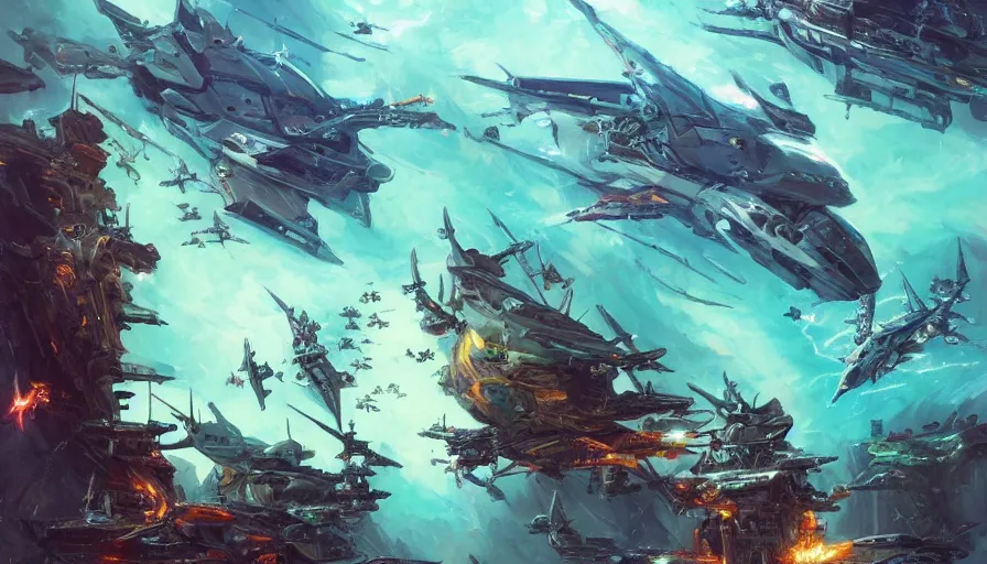 Prompt: warlord evil ships vs mecha whales flying to protect their hive queen, battle of the century, intricate luxurious scifi shrines, star trek style, by peter mohrbacher, jeremy mann, francoise nielly, james jean, ross tran, beautiful, award winning scenery, clean details, serene