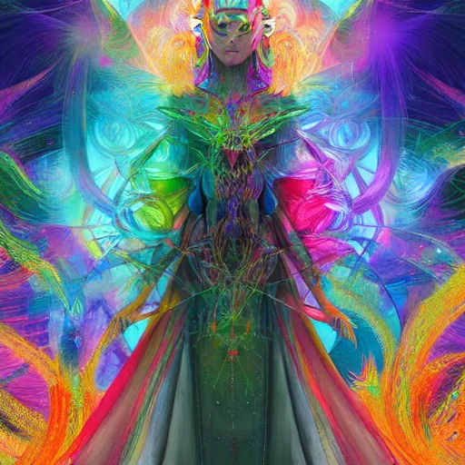 Prompt: rainbow mage by android jones, trending on artstation