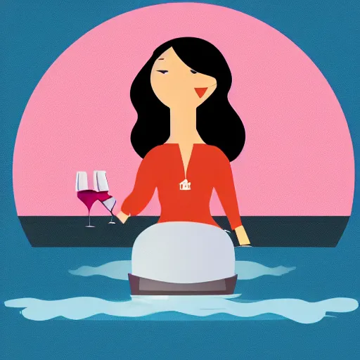 Image similar to a woman sitting on a yacht in canvas style, svg icon