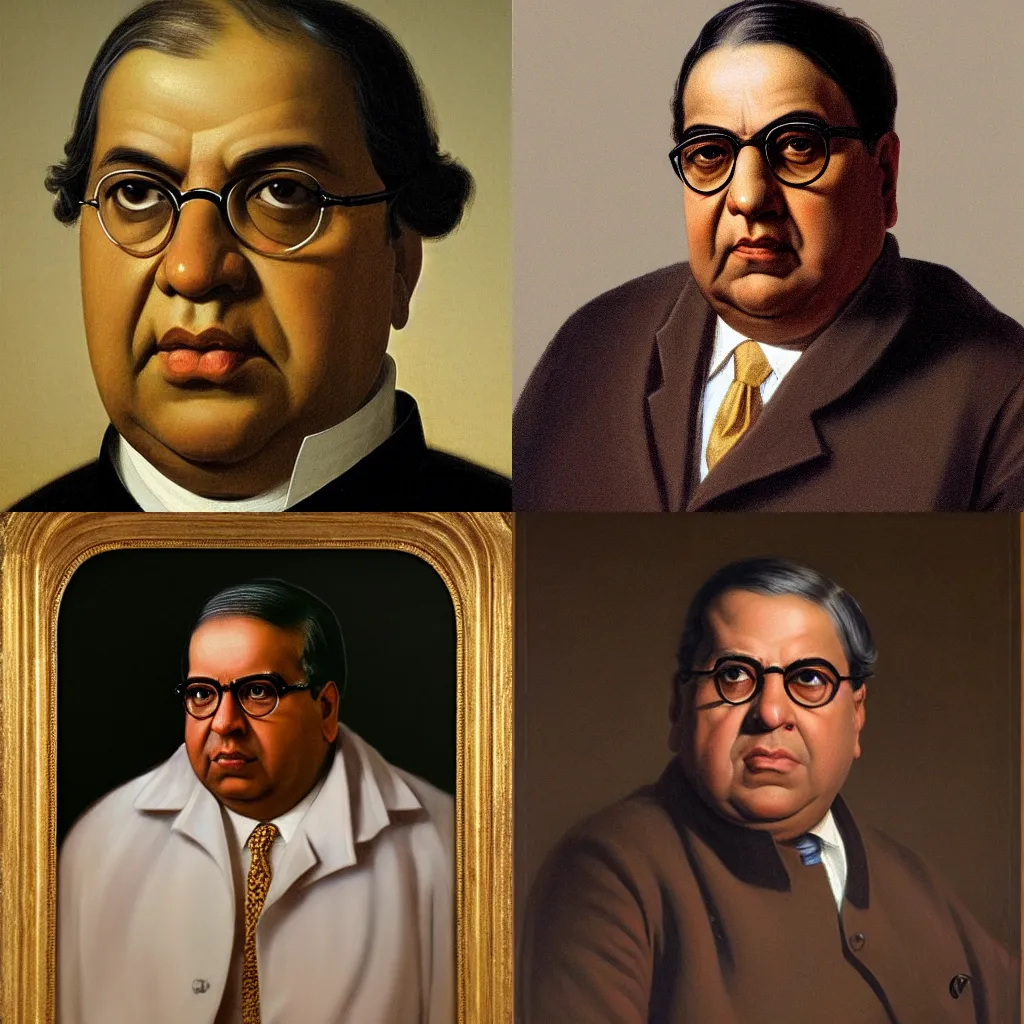 Prompt: A neoclassical portrait of Dr. BR Ambedkar, by Jacques-Louis David, trending on ArtStation, HD, 8K, highly detailed, good lighting, beautiful, epic, masterpiece, surreal, detailed, sharp,