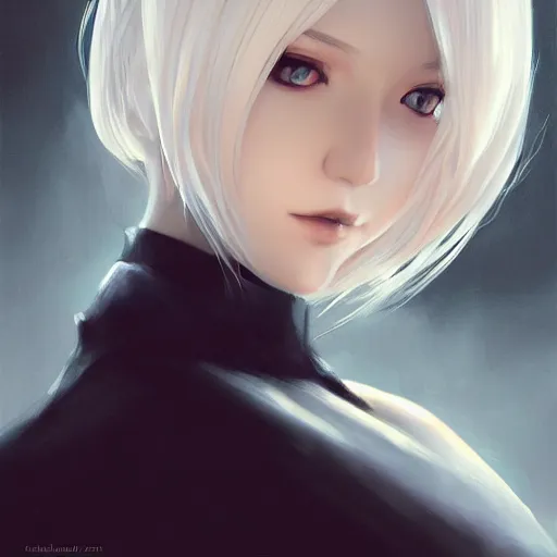 Prompt: Beautiful portrait of 2B from Nier Automata by Charlie Bowater, blindfold, trending on artstation, digital art