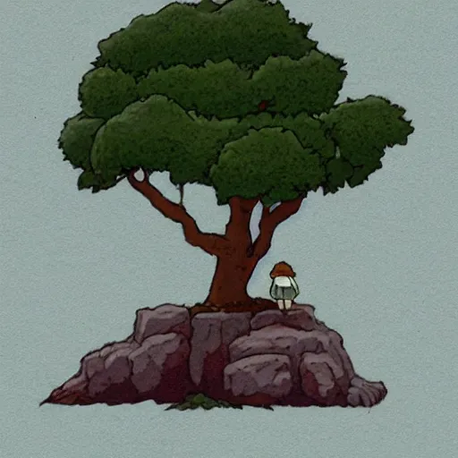 Prompt: a small young oak in the style of studio ghibli