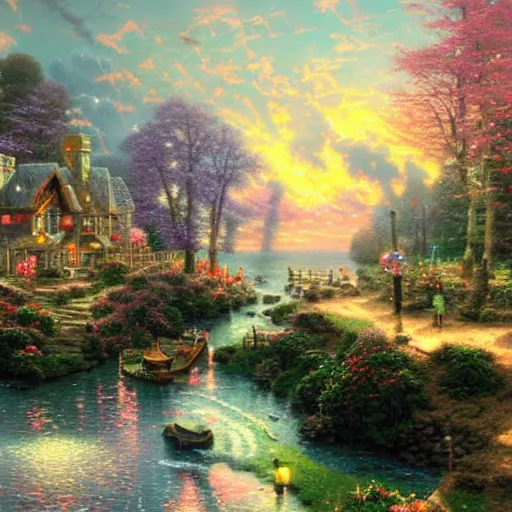 Prompt: America is destroyed by Thomas Kinkade