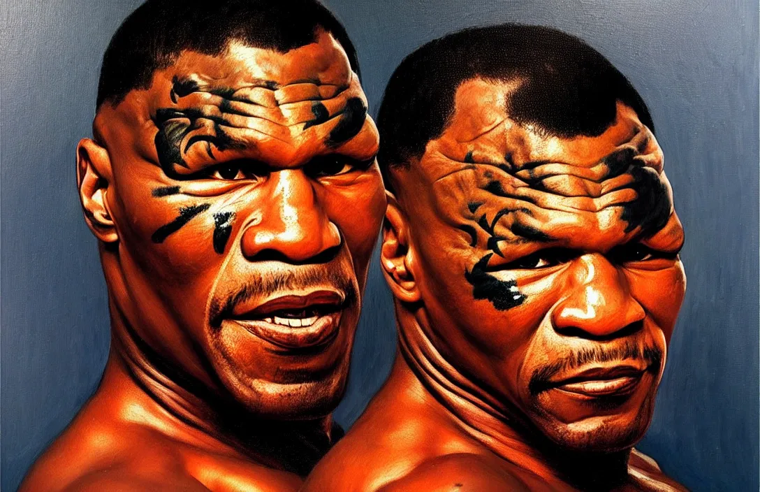 Prompt: portrait of 1 9 8 0's mike tyson!!!!!!!!!!!!!!!!!!!!!!!!!!!, detailed face, detailed painting,, epic lighting, by ilya repin, phil hale and kent williams