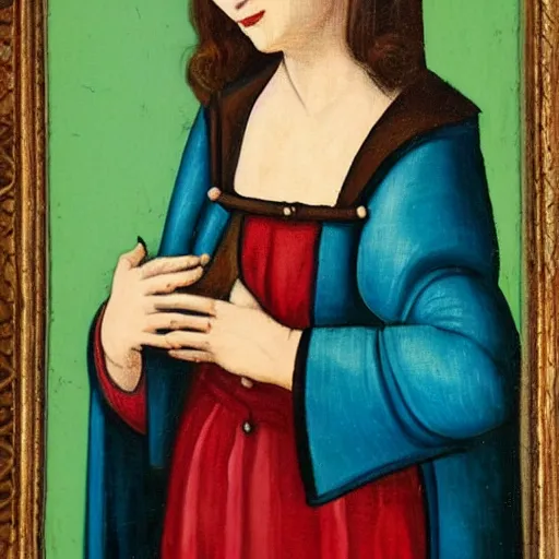 Image similar to medieval painting of marvelous mrs. maisel, miriam, art gallery, portrait, princess, oil painting