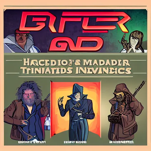 Image similar to a grifter, a hacker, a thief, and a mastermind in the style of a d&d cover