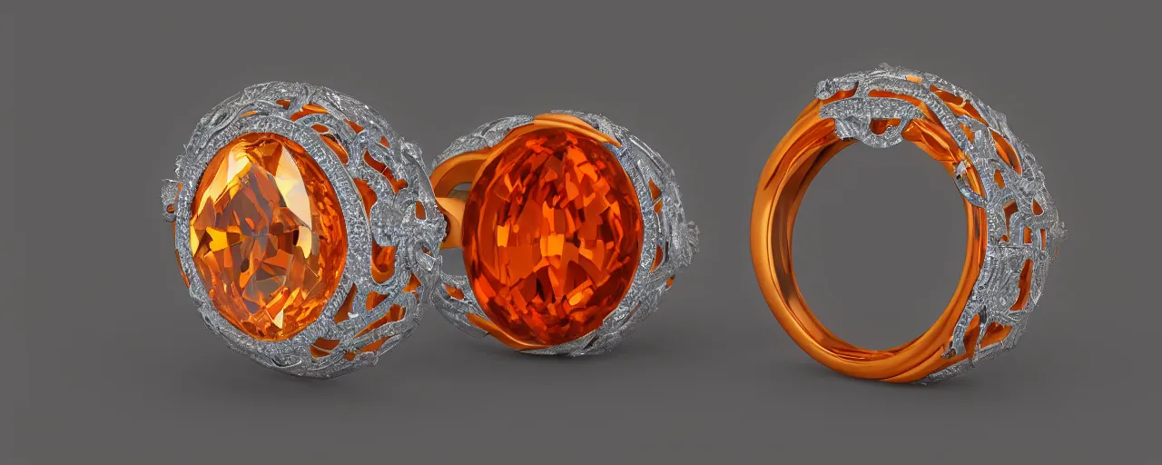 Image similar to simple white gold magic crystal ring, radiant cut, fire, orange, gold, smooth shank, crystal, engravings, diamonds, product design, jewelry, colorful, art by gerald brom, greg rutkowski and artgerm, photo realism, unreal engine, c 4 d