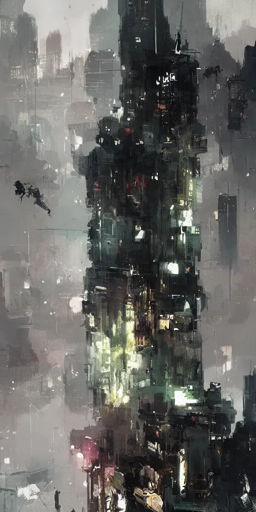 Image similar to Gotham, painted by Ismail Inceoglu, detailed brushstrokes