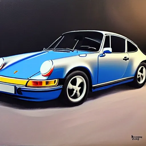 Image similar to A beautiful oil painting of a Porsche 911 Carrera 3.2, volumetric lighting, photorealistic, highly detailed.