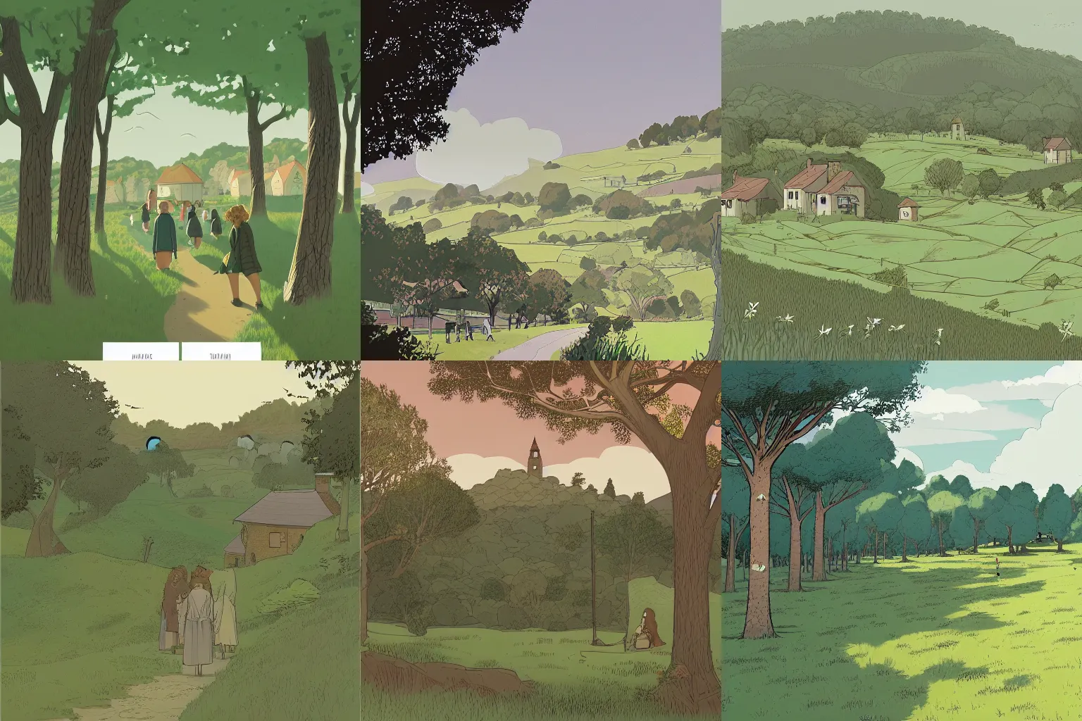 Prompt: a beautiful illustration of the shire, by adrian tomine, featured on artstation