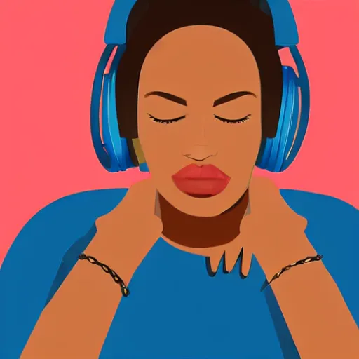 Prompt: a beautiful portrait illustration of a woman in with headphones by hed kandi, adobe illustrator