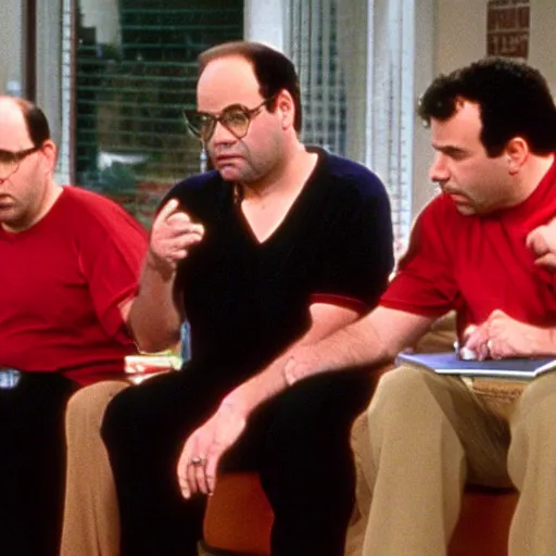 Image similar to George Costanza on Seinfeld as a blood gang member